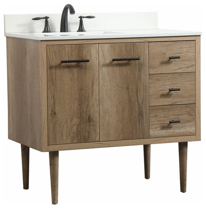 Home Living 22" Midcentury Modern Natural Oak-Light Bathroom Vanity