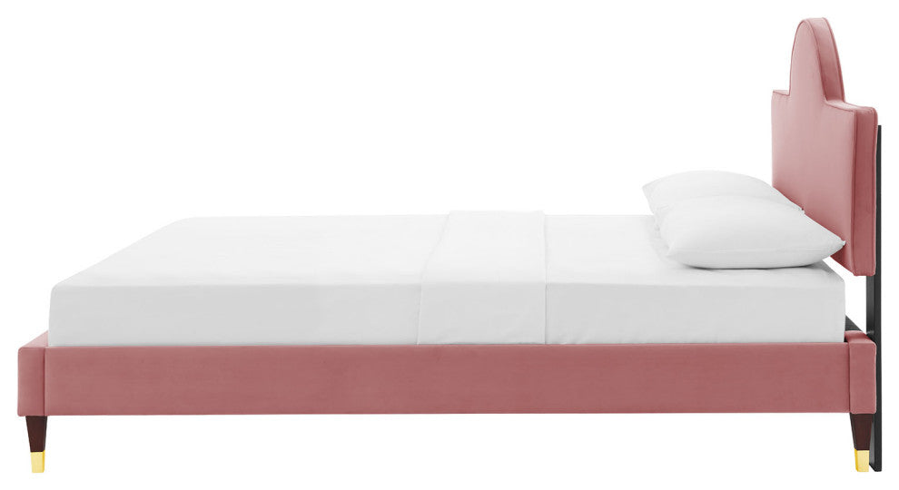 Platform Bed Frame, Queen Size, Pink, Velvet, Modern, Bedroom Guest Suite