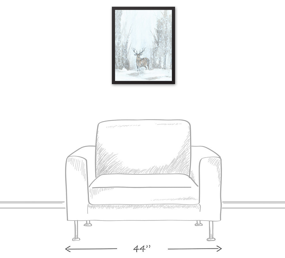 Snowy Forrest Landscape 16x20 Black Framed Canvas