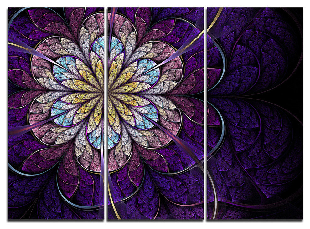 "Blue and Pink Large Fractal Flower" Metal Wall Art, 3 Panels, 36"x28"