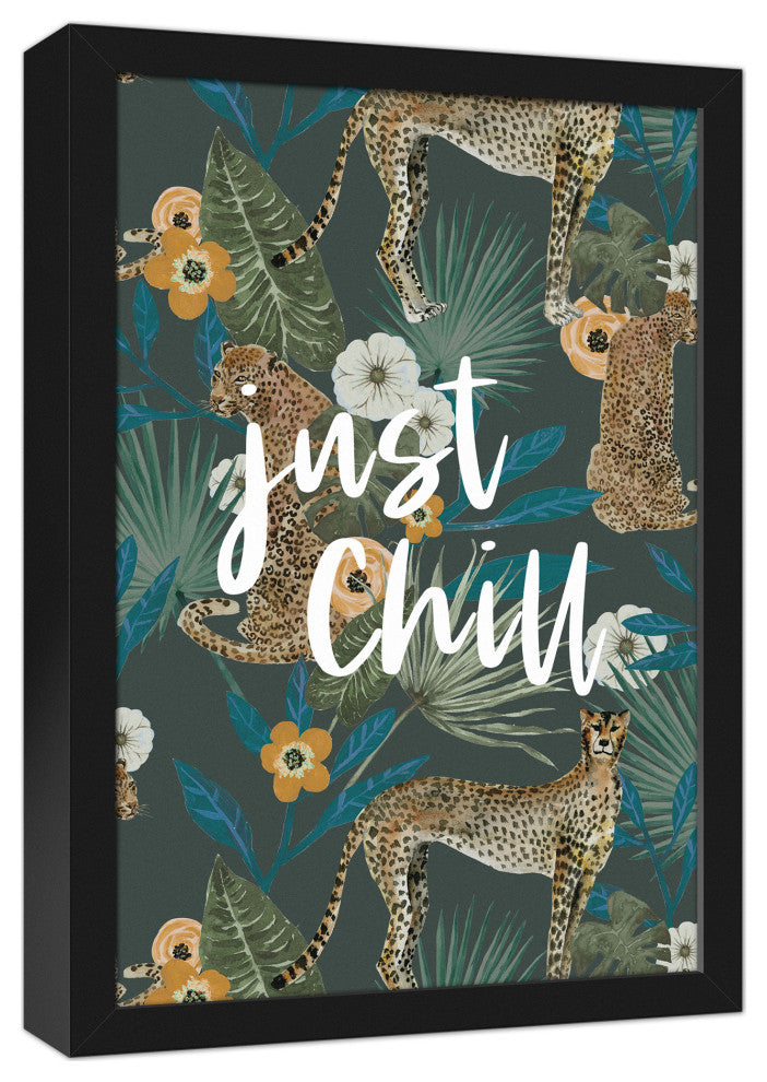 Just Chill Tropical Cheetah Green 13.73x19.73 Black Framed Canvas