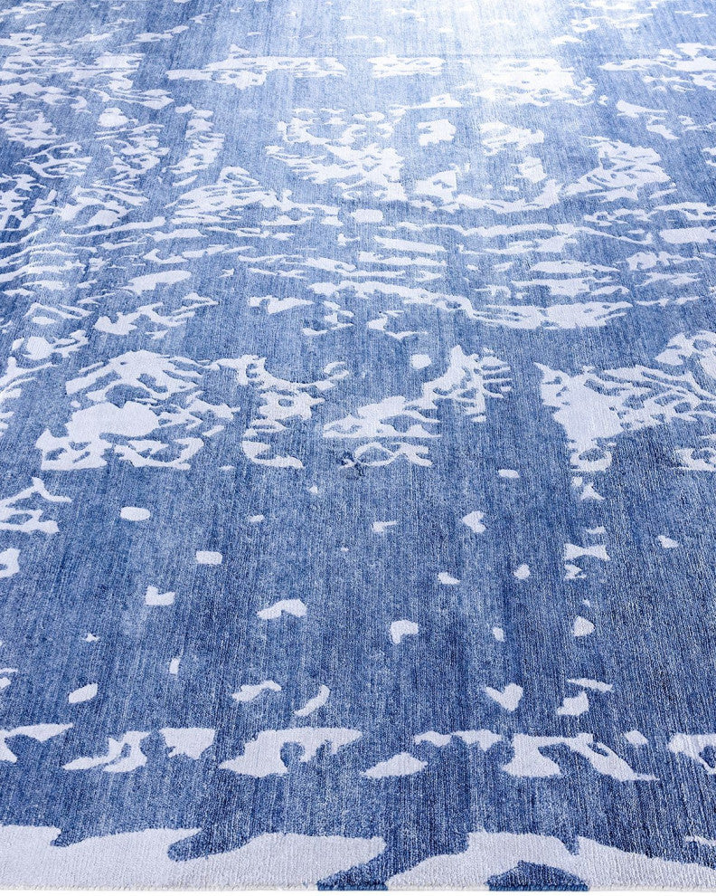 Modern, One-of-a-Kind Hand-Knotted Area Rug - Blue, 9' 2" x 12' 0"