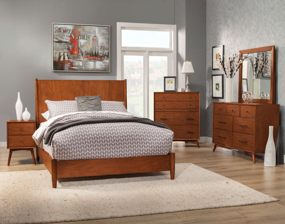 Flynn Mid Century Modern California King Panel Bed, Acorn