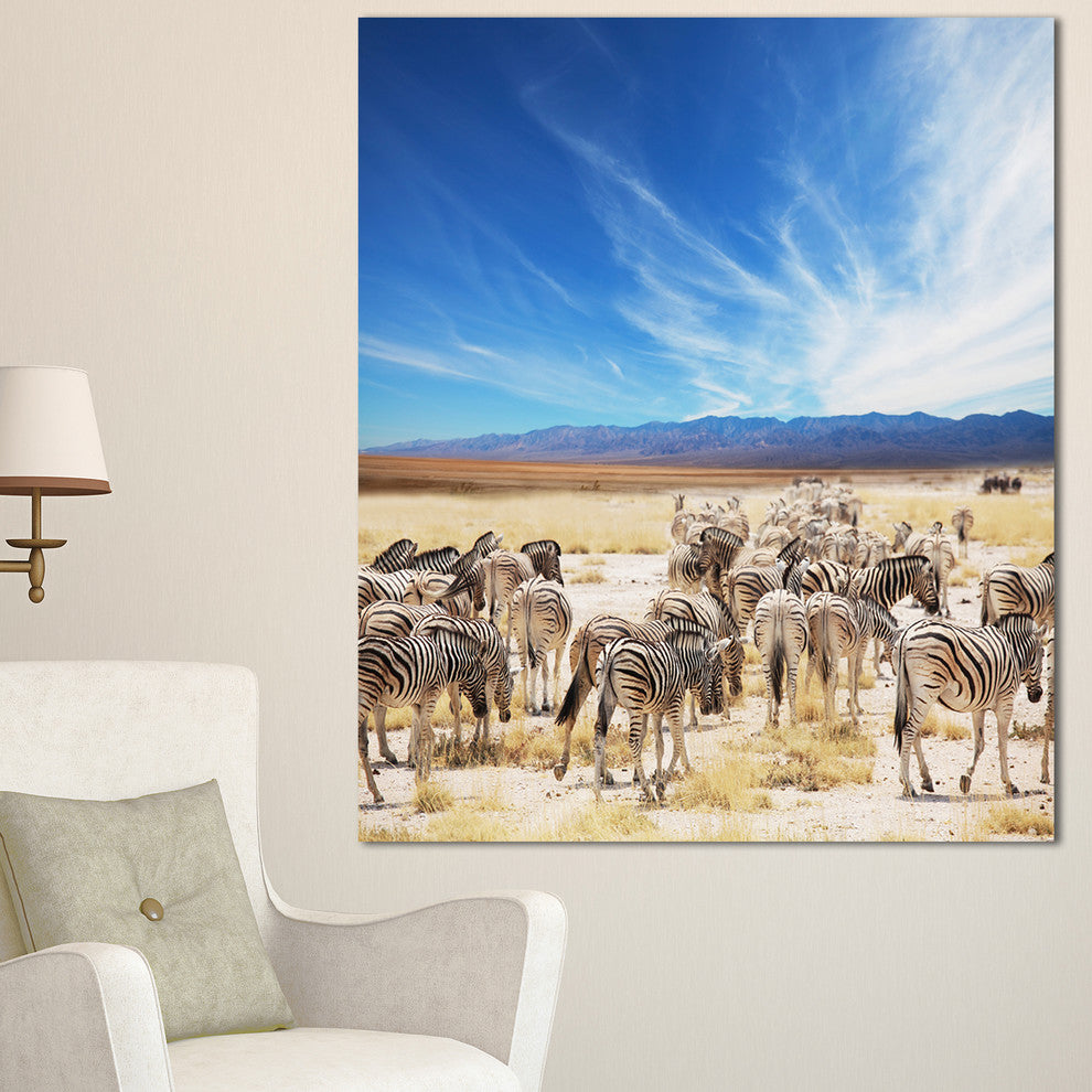 Herd of Zebras under Blue Sky, African Canvas Art Print, 30"x40"