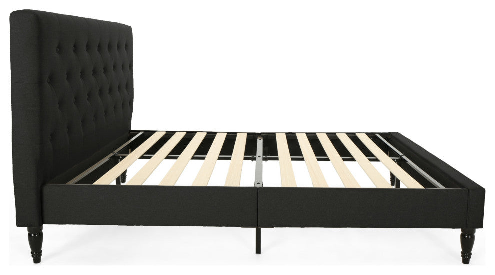 Agnes Fully-Upholstered Low-Profile Queen-Size Platform Bed Frame, Black