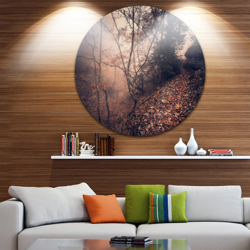 Vintage Style Leaves And Trees, Landscape Photo Disc Metal Artwork, 23"
