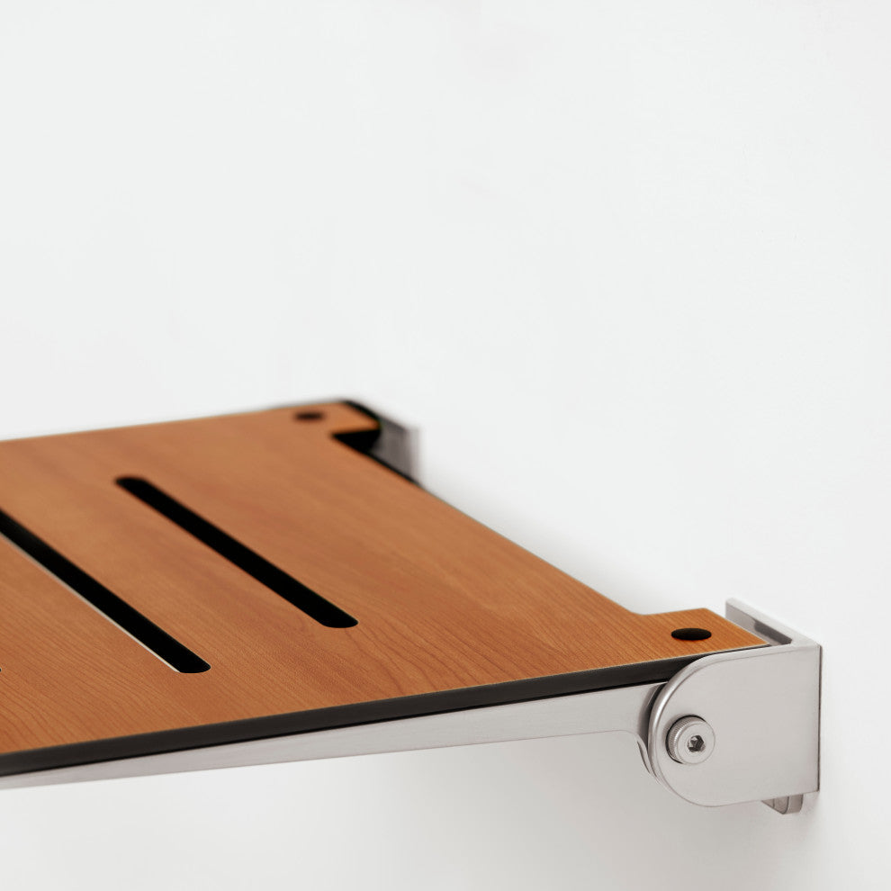 Seachrome SlimLine Folding Wall Mount Shower Seat, Teak Seat With Silver Frame