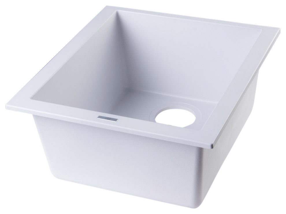 ALFI brand AB1720UM-W White 17" Undermount Rectangular Granite Prep Sink