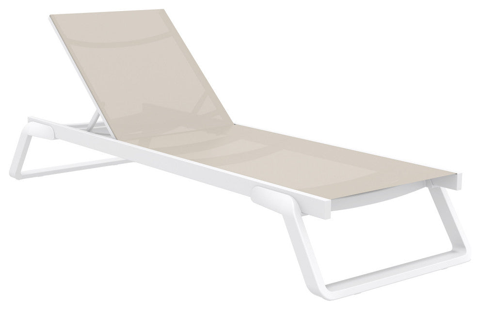 Tropic Sling Chaise Lounge, Set of 2, White Frame Taupe Sling