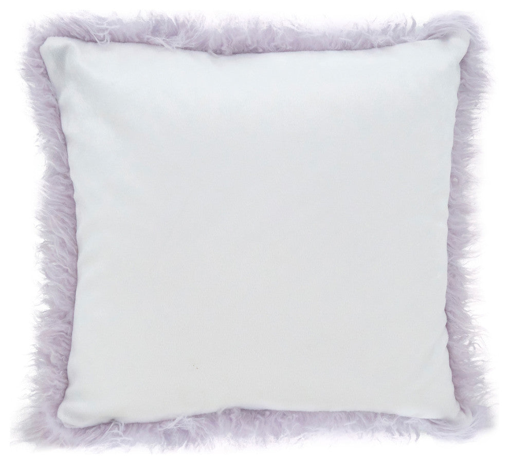 Mongolian Faux Fur Poly Filled Throw Pillow, Lavender, 18"x18"