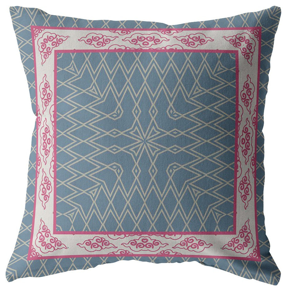 16" Pink Blue Nest Ornate Frame Suede Throw Pillow