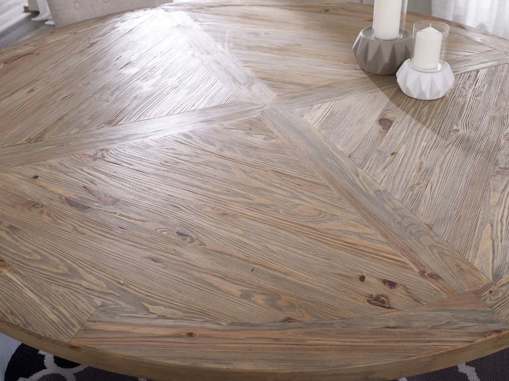 Stitch 71" Round Pine Wood Dining Table, Brown