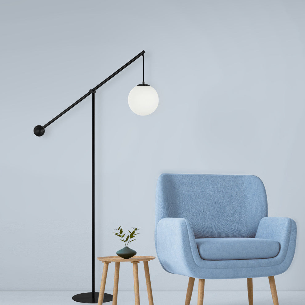 Holly Transitional 1 Light Matte Black White Metal Floor Lamp