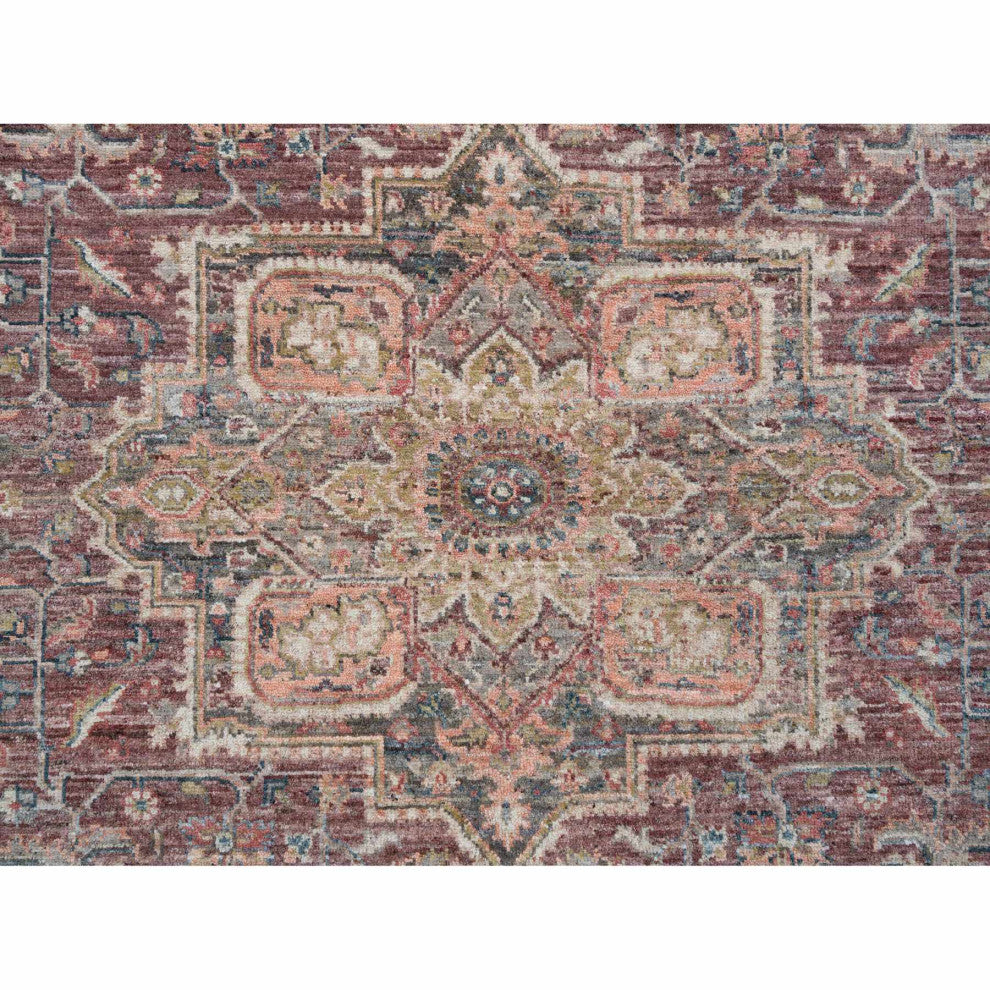 Light Burgundy Soft Wool Heriz Revival Hand Knotted Oriental Rug, 8'x8'