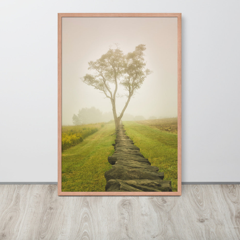 Calming Morning Rural Landscape Framed Photo Paper Wall Art Prints, Red Oak, 24" X 36"