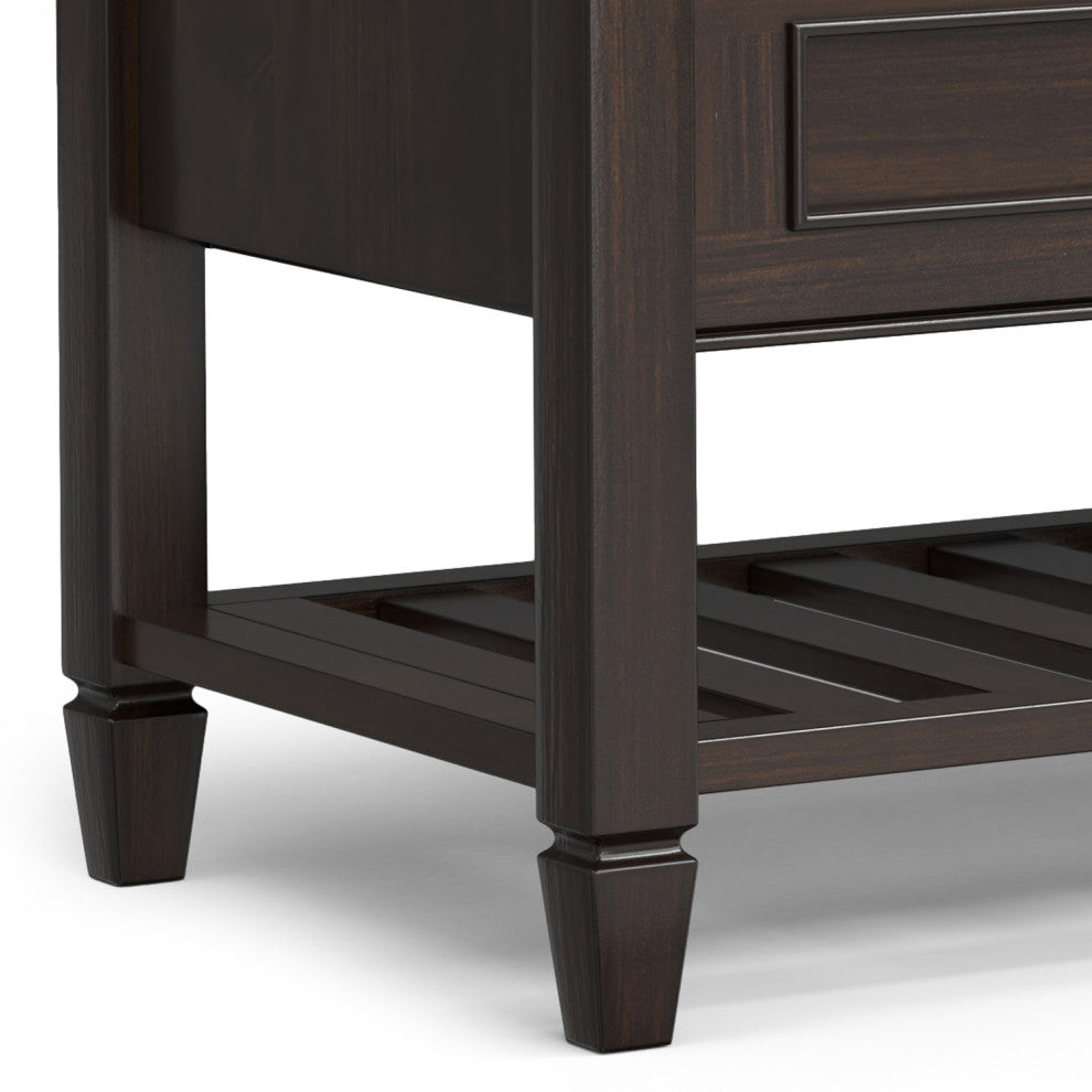 Connaught Solid Wood Entryway Storage Bench With Shelf, Chestnut Brown