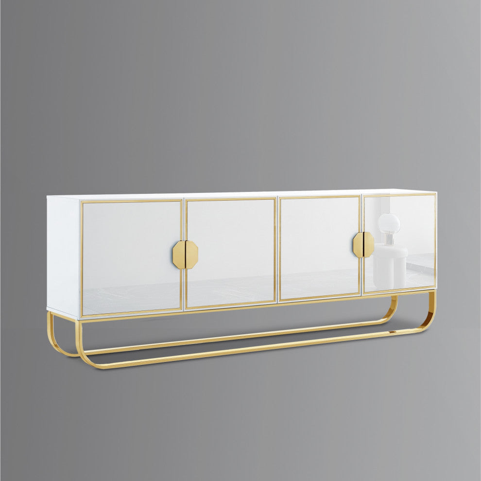 Nicole Miller Jacelynn Sideboard, White/Gold, 4-Door