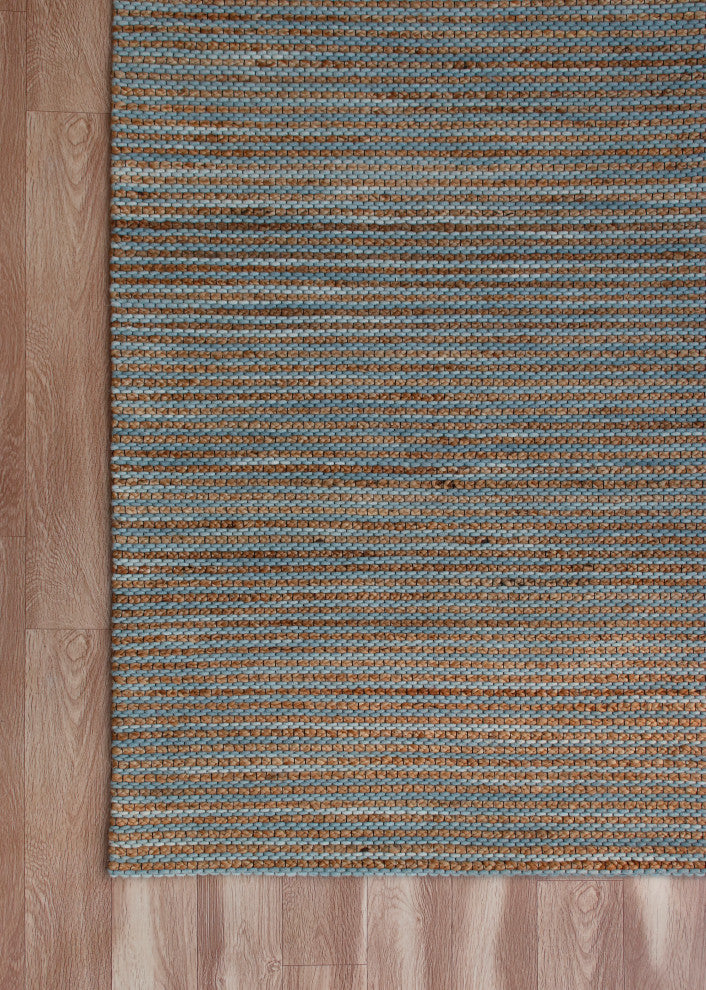 Crest Turquoise Rustic Striped Handmade Jute/Wool Blend Area Rug, 9' x 12'