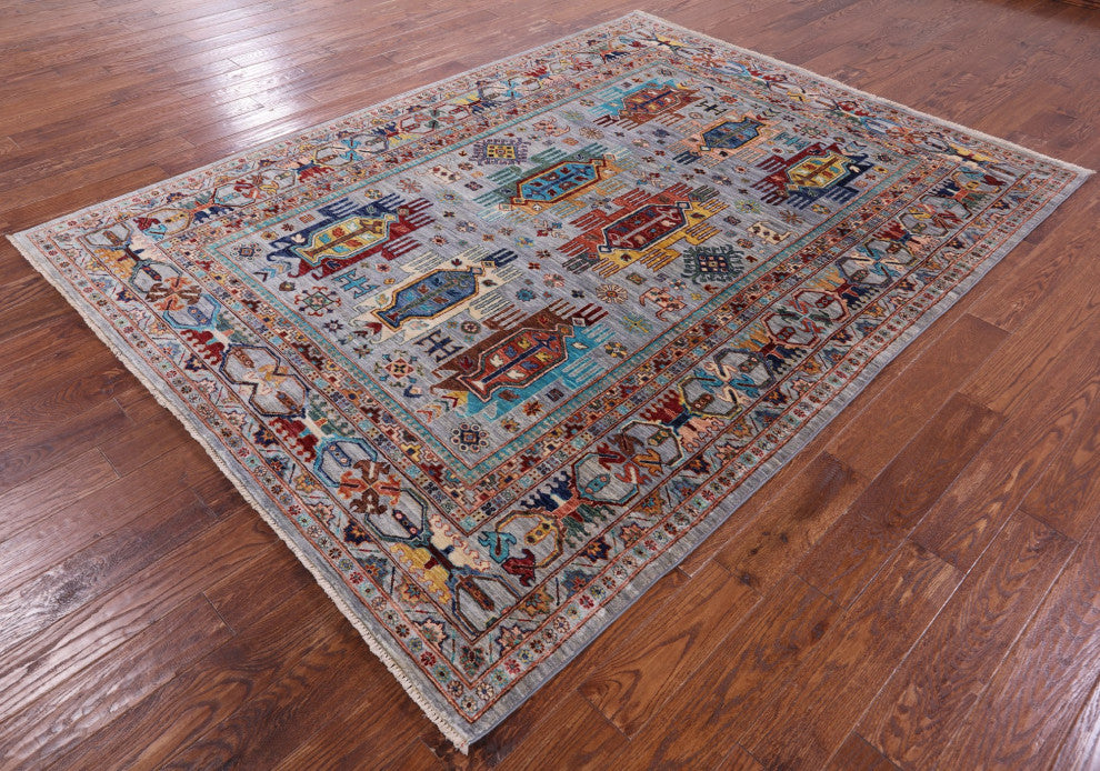 6' 11" X 9' 3" Tribal Fine Serapi Hand-Knotted Wool Rug - Q12497