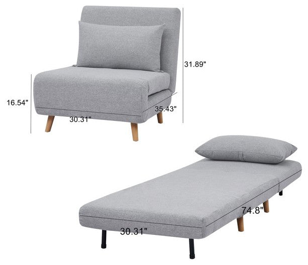 Set of 2 Dark Gray Futon Chairs with Sturdy Pine Frame and Comfortable Seat, Light Gray