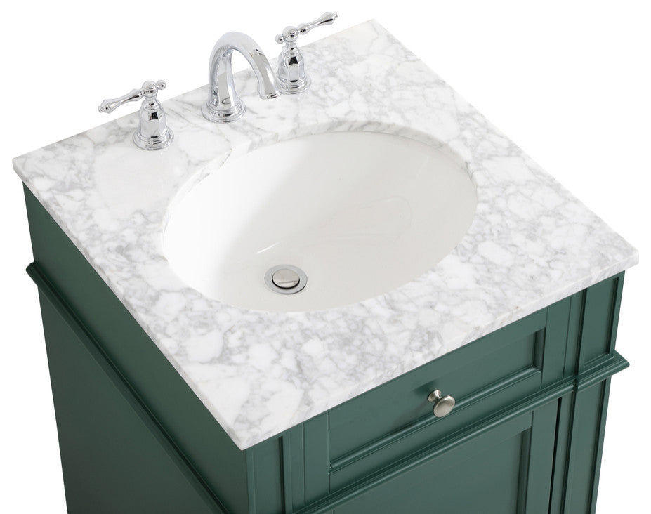 Home Living Vanity with Carrara White Marble Countertop, Green, 21", Single Sink