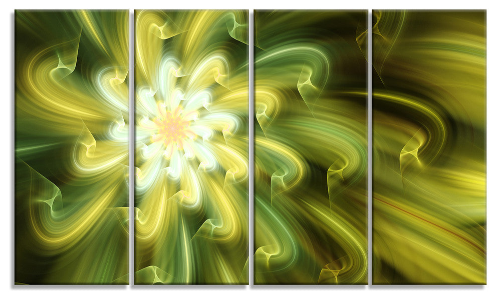 Dance of Yellow Fractal Petals, Floral Canvas Art Print, 48"x28", 4 Panels