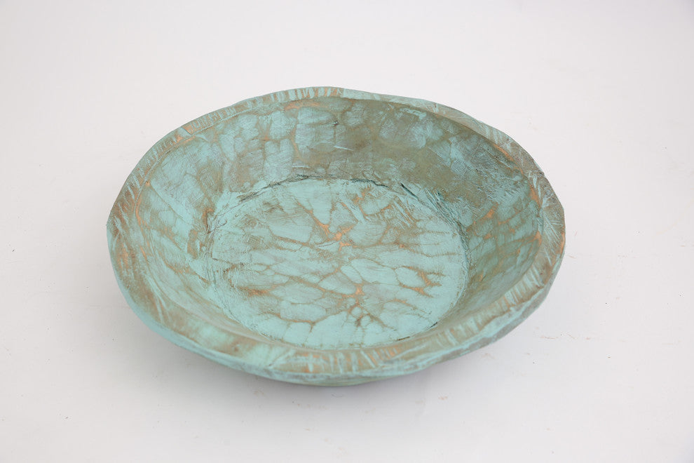 Painted Round Rustic Farmhouse Wooden Dough Bowl, Mint, Round