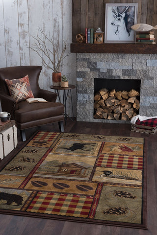 Homespun Cabin Novelty Pattern Lodge Area Rug, Multi-Color, 5'3'' X 7'3''