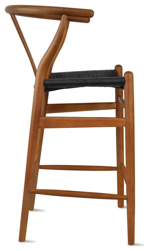 Solid Wood Natural Counter Height with Y Back Woven Black Seat Fully Assembled, Espresso