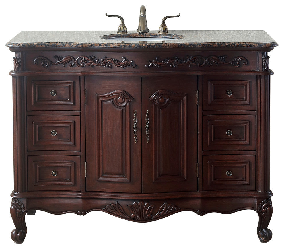 Stufurhome Cassandra 48" Single Sink Bathroom Vanity, Baltic Brown Granite Top