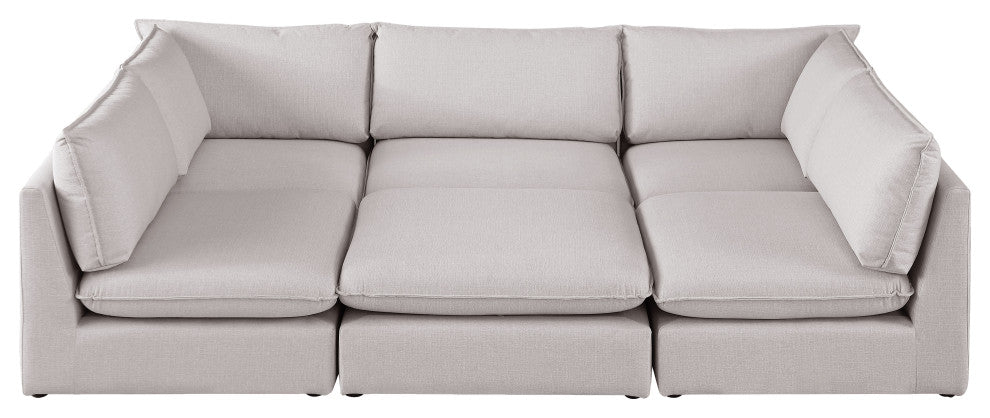 Mackenzie Linen Textured Fabric 6-Piece Modular U-Shaped Sectional, Beige