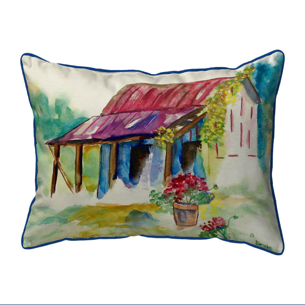 Betsy Drake Barn & Geranium Large Indoor/Outdoor Pillow 16x20