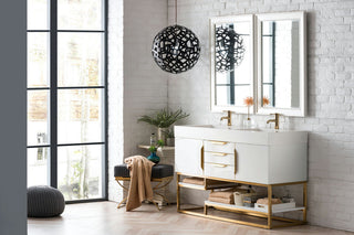 Columbia 59" Double Vanity  White Radiant Gold, White Composite Top