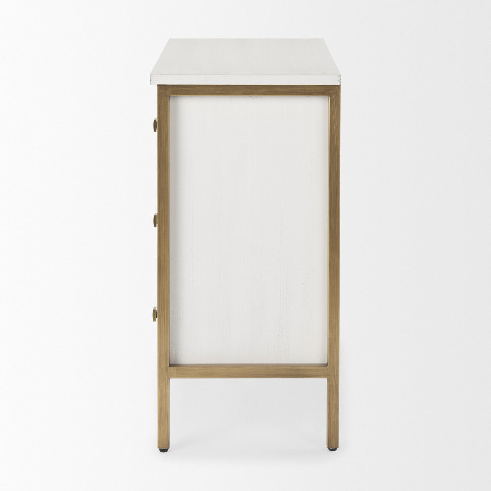 Savannah White Fir Veneer With Gold Metal Frame 3 Drawer Accent Cabinet