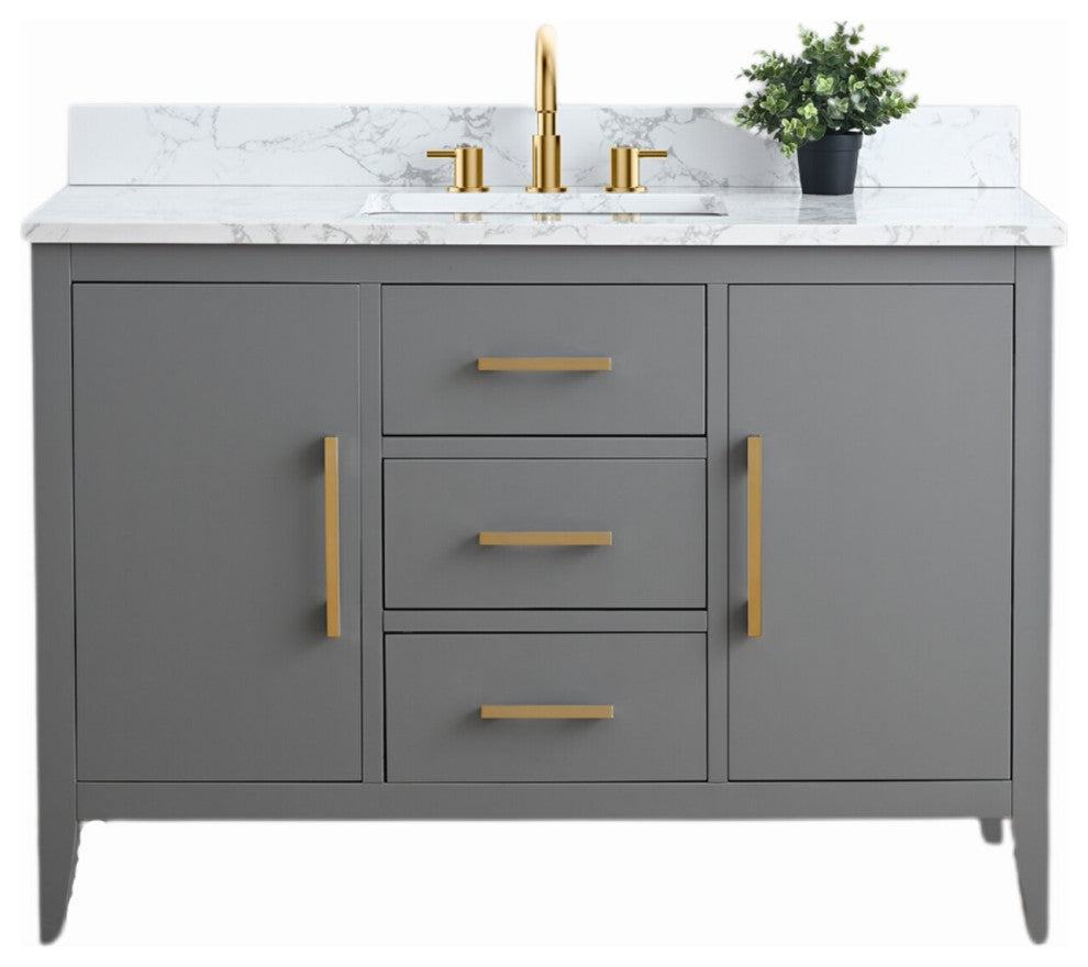 Vanity Art Bathroom Vanity With Sink, Cashmere Gray, 48", Single Sink, Golden Brushed