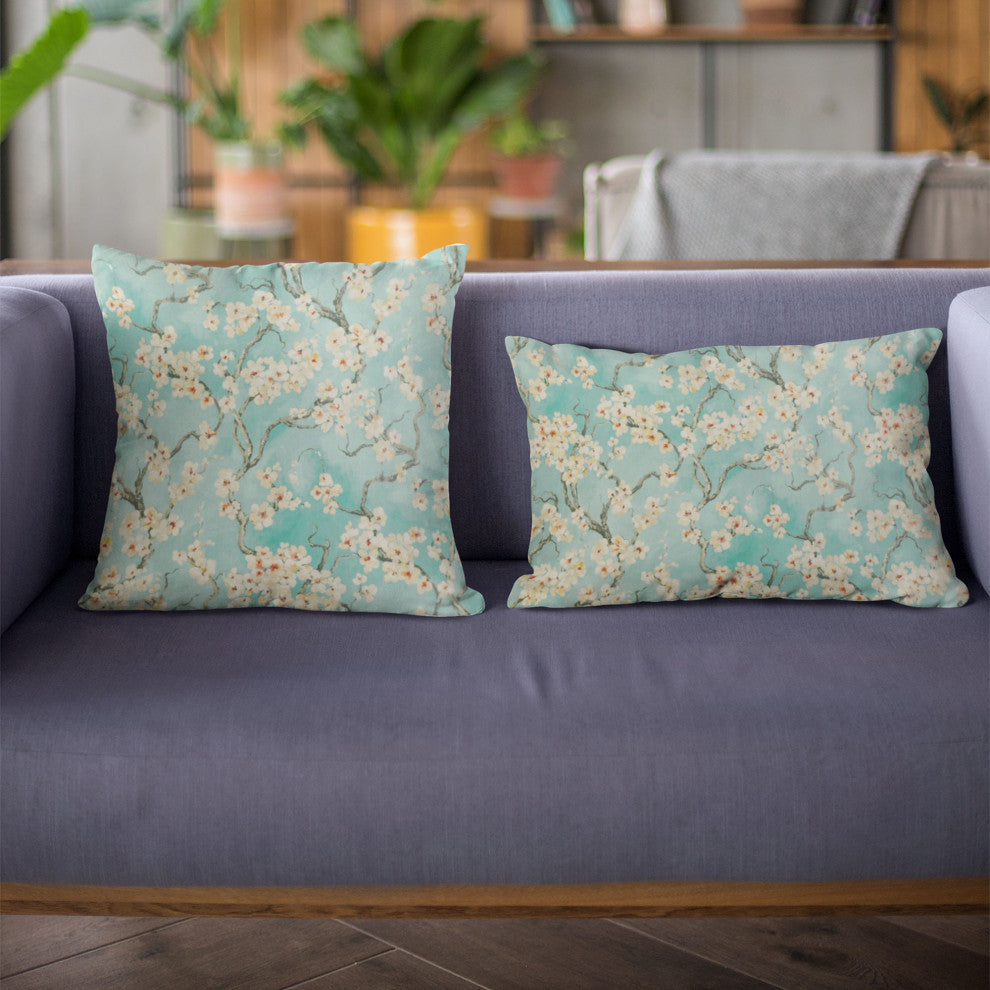 Spa Garden Cherry Blossoms Luxury Throw Pillow, Double sided 22"x22"