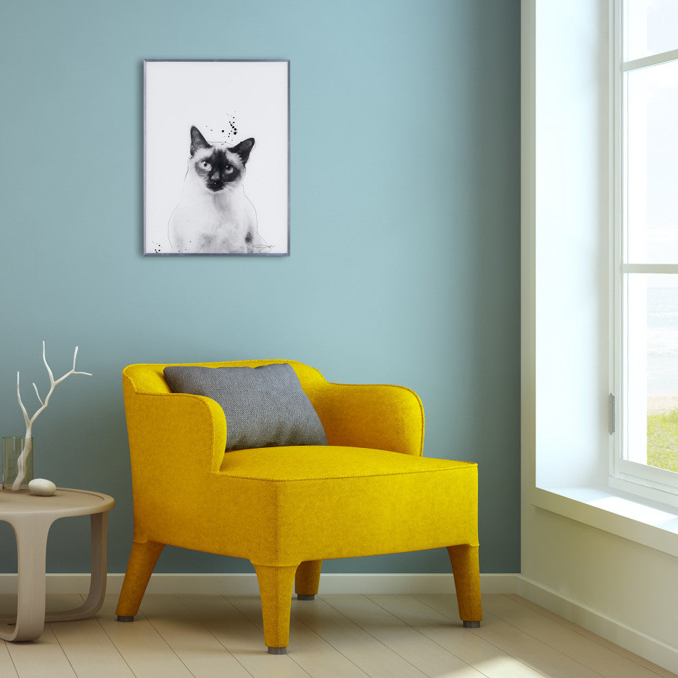 "Siamese" Black and White Cat Wall Art With Gunmetal Anodized Frame