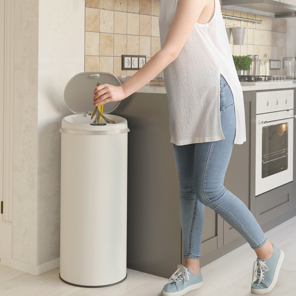 iTouchless Sensor Trash Can with AbsorbX Odor Filter, Pearl White, 13 Gallon