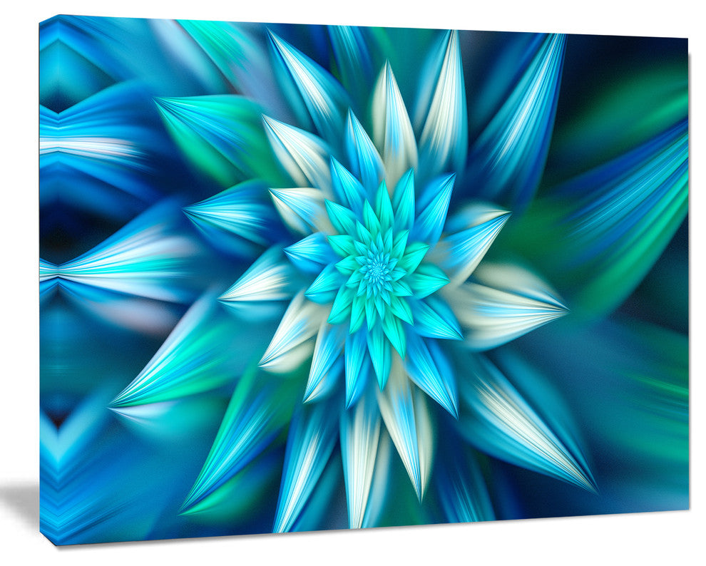 Huge Blue Fractal Flower, Floral Canvas Art Print, 20"x12"