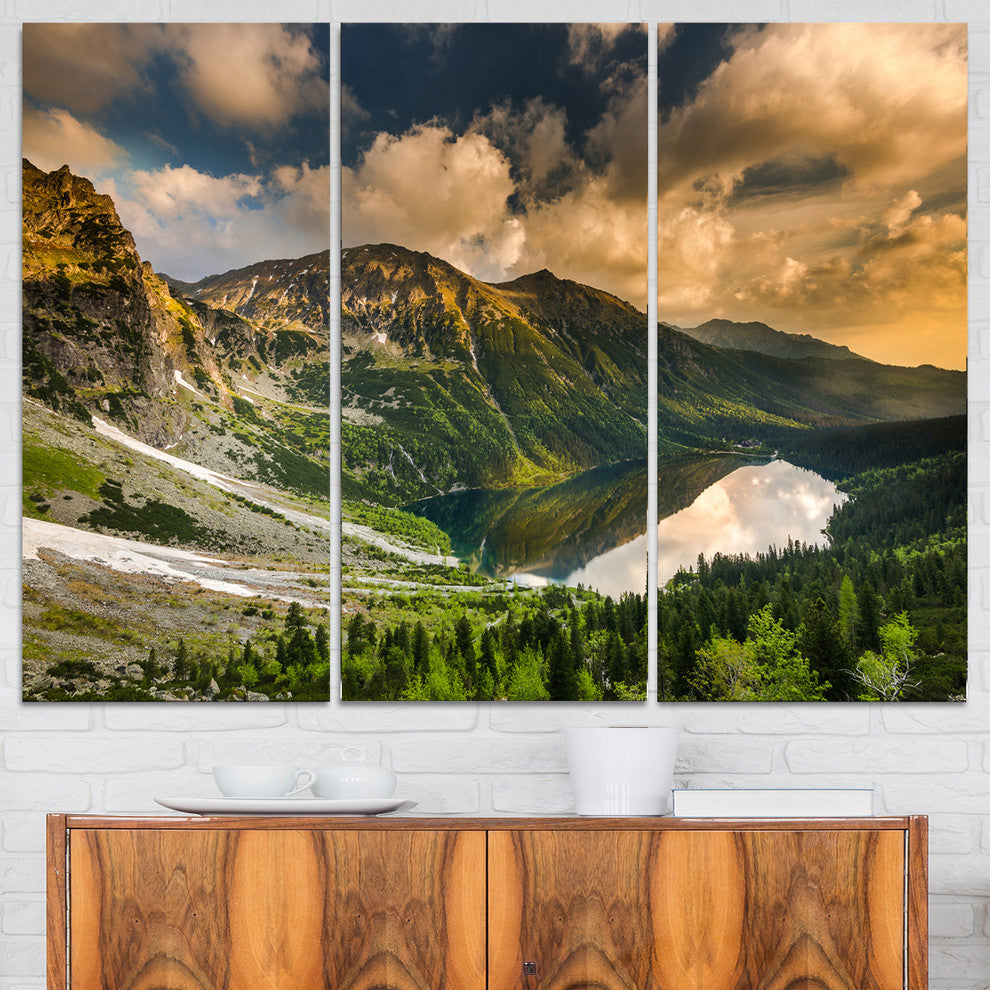 "Dramatic Sky over Alpine Lake" Art Print Canvas, 3 Panels, 36"x28"
