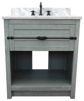 30" Single Vanity, Gray Ash, White Carrara Top, Oval Sink