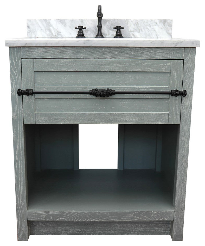 30" Single Vanity, Gray Ash, White Carrara Top, Oval Sink