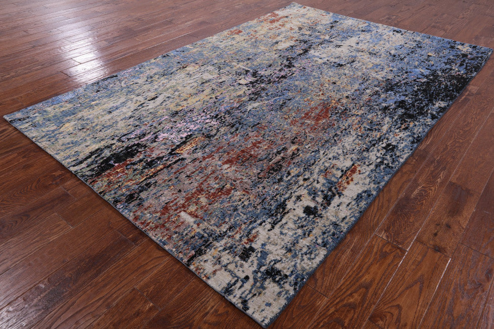 5' 10" X 8' 11" Modern Wool and Silk Hand-Knotted Rug Q7184
