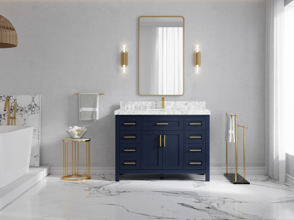Cambridge 48 Single Sink Bath Vanity in Hale Navy Blue 2" Carrara Marble