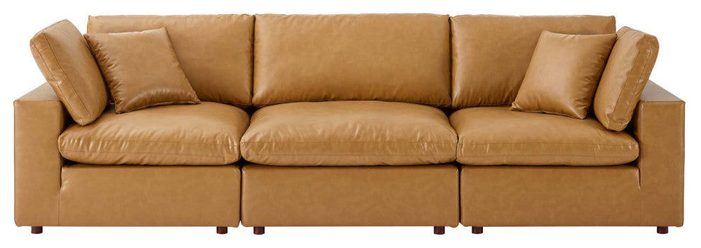 Sofa, Faux Vegan Leather, Tan, Modern, Living Lounge Hotel Lobby Hospitality