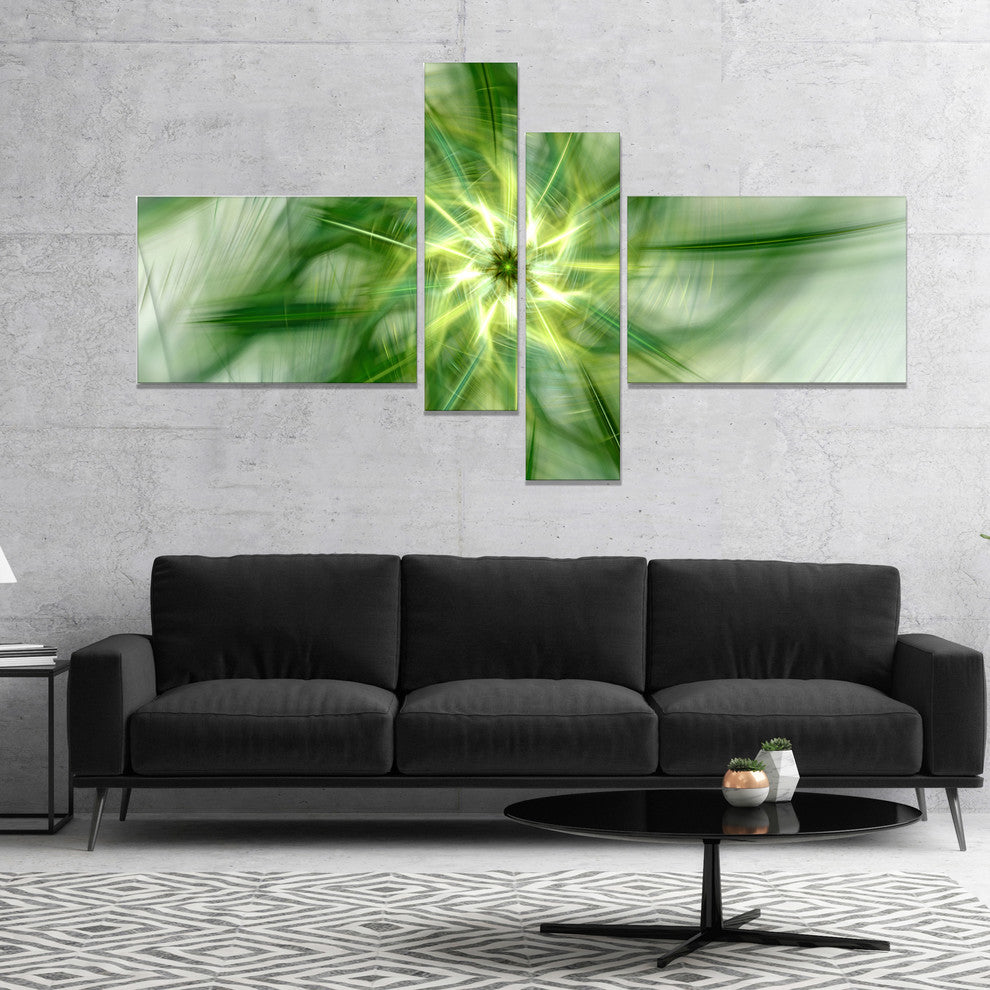 Rotating Bright Green Flower, Abstract Canvas Art Print, 60"x32", 4 panels