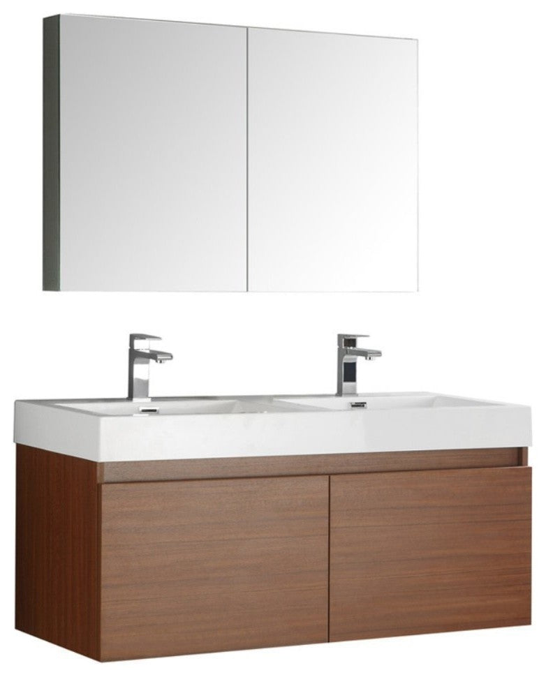 Mezzo 48" Teak Wall Hung Double Sink Modern Bathroom Vanity, FFT9151CH