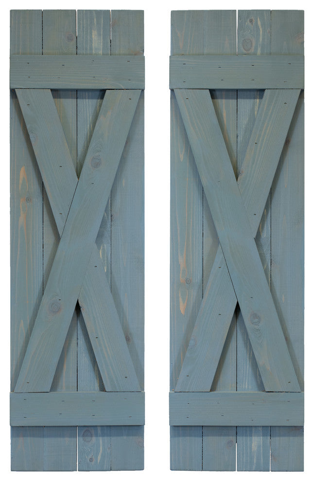 X Board and Batten Exterior Shutters Pair, Blue, 72"