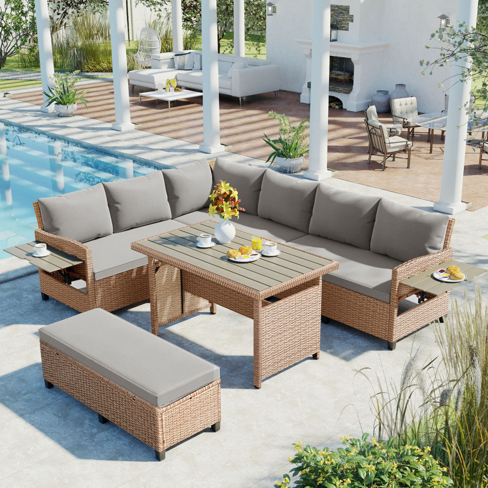 5-Piece Outdoor Wicker Patio Sofa Set, Brown