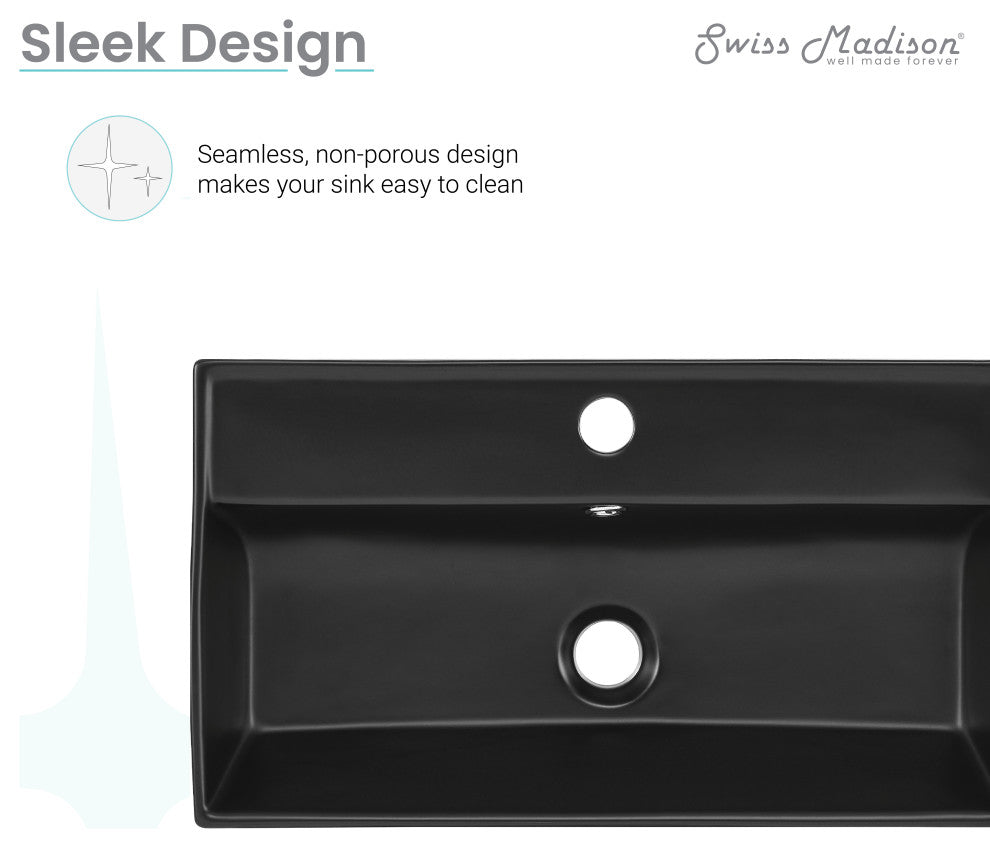 Claire Ceramic Wall Hung Sink, Matte Black